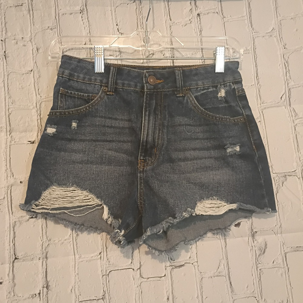 Rewash Distressed High Waisted‎ Denim Shorts Dark Wash Cut Off Frayed Hem Size 3
